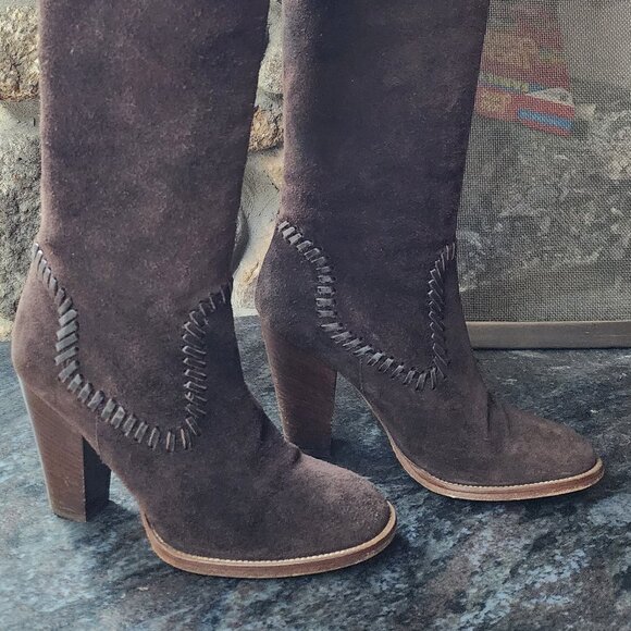 Michael Kors Luxurious Neptune Suede Chocolate Brown Knee High Boots Size 6.5M - Picture 14 of 16